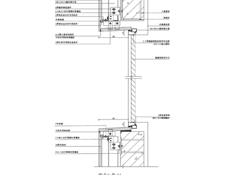  外幕墙铝合金百页窗竖剖节cad点详图 
