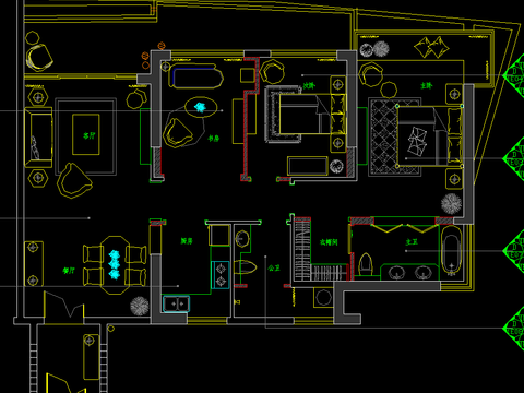  三亚时代海岸C户型西班牙风格装修施工图 