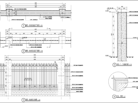  铁艺围栏cad大样图 