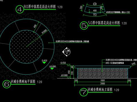  圆形坐凳树池cad图库 