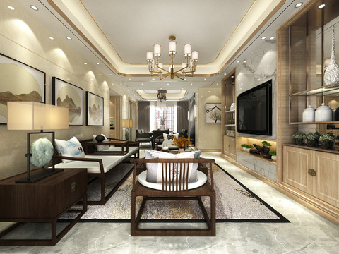  新中式样板房设计装修报建CAD图 