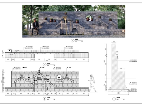  乡村景墙节点大样图 