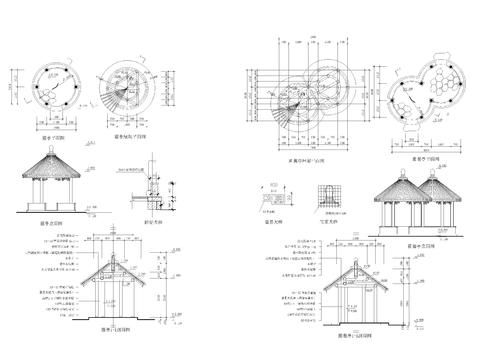  多个古园林亭子建筑cad大样图 