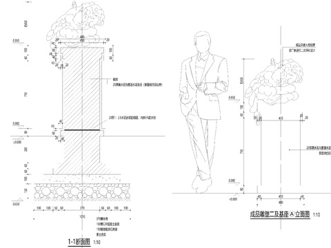  成品雕塑及基座CAD节点大样 