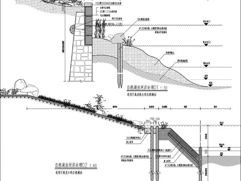  自然湖泊河岸CAD节点大样 