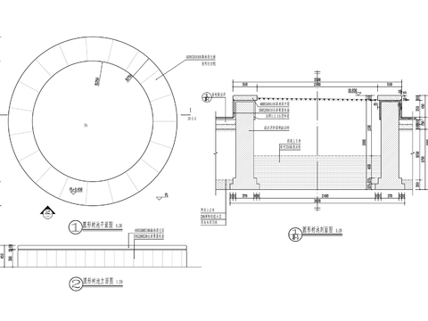  圆形景观树池 花坛详图cad平面图 剖面图 