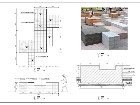  公园魔方座凳cad大样图 