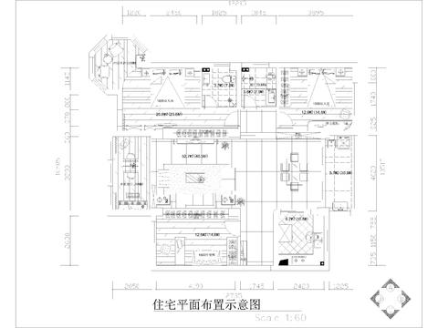  现代家装大平层样板间 平面布置图 水电路图cad施工图 