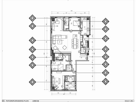  星耀中心大平层家装设计cad施工图 
