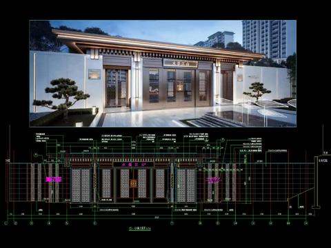  新中式入口门廊cad施工图 