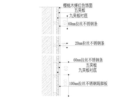  不锈钢踢脚木饰面交接节点大样图 