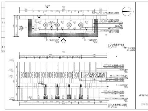  新中式水景景墙cad大样图 