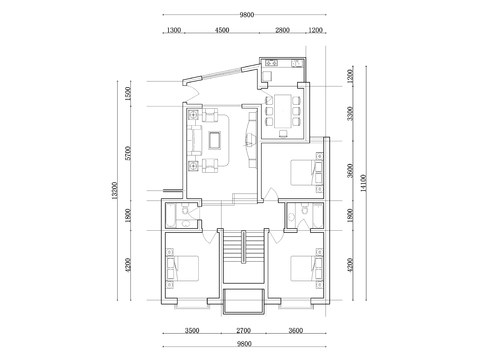  132m²公寓住宅cad平面图 