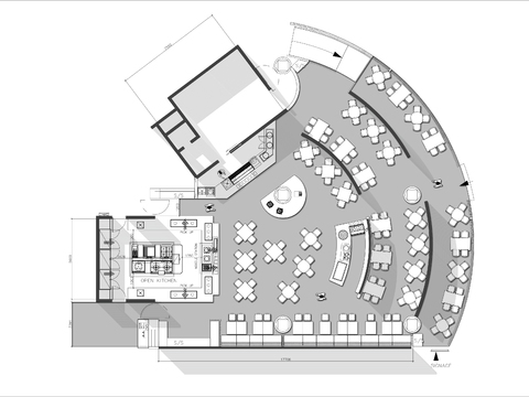  400㎡异形中餐厅cad平面图 