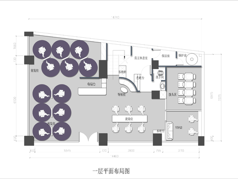  兩層美容美發(fā)院平面布局cad施工圖 