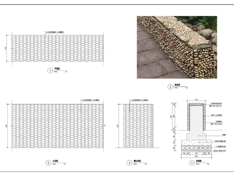  小鹅卵石饰面矮墙cad大样图 