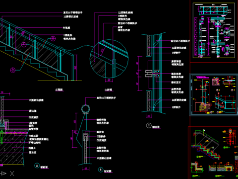  钢化玻璃扶手cad大样图 