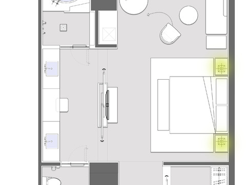  65sqm高端酒店客房平面图cad施工图 