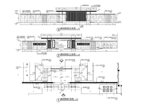  新中式入口大门 门楼 廊架cad施工图 