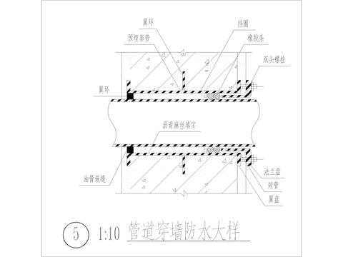  管道穿墙防水大样CAD施工图 