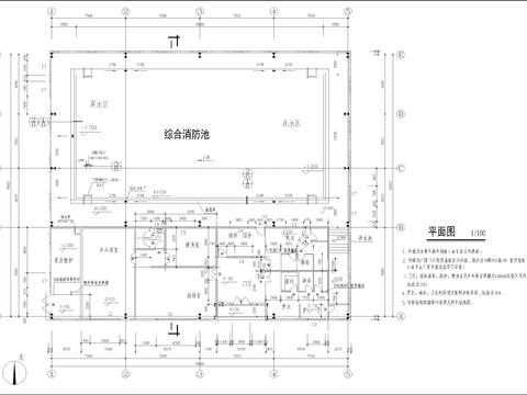  某游泳池综合消防池详图CAD施工图 
