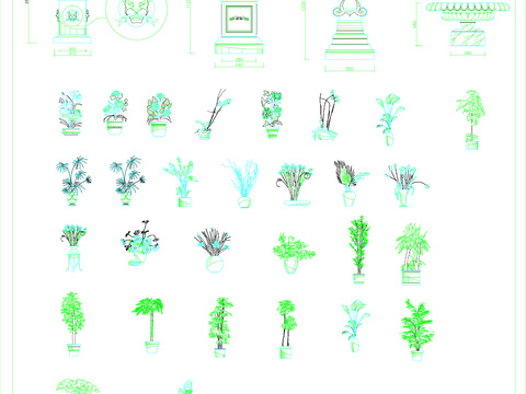  喷泉和经典盆景CAD图库 