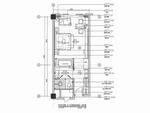  酒店客房cad平面图 