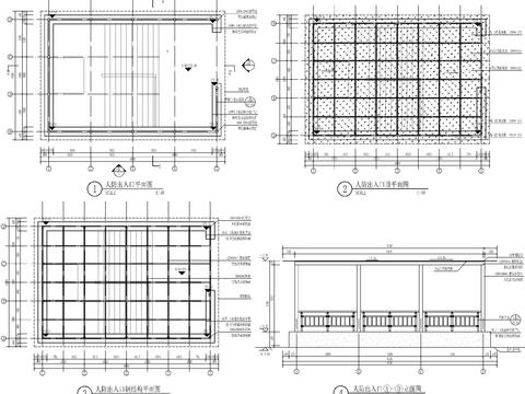  人防出入口廊架cad大样图 