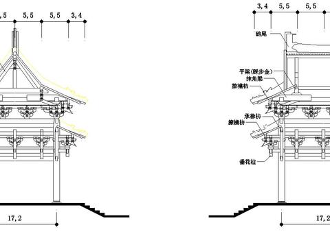  圣母殿cad施工圖 