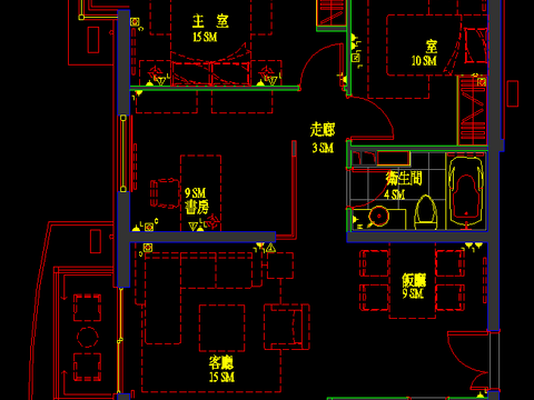  北京朗琴园十号楼B户型装修样板房CAD施工图 