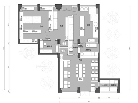 粉面快餐餐饮店cad平面图 