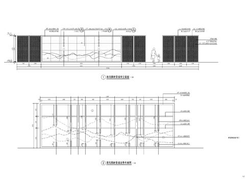  新中式屏风隔断景墙cad施工图 