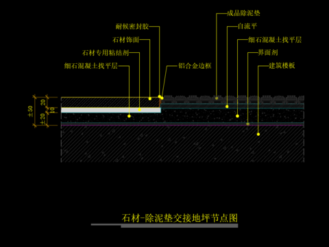  石材-除泥垫交接地坪节点图CAD施工图 