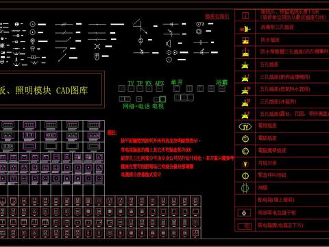  开关插座面板照明模块CAD图库 