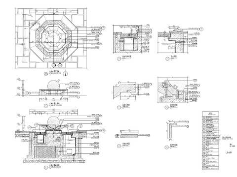  八角圆形水景cad大样图 