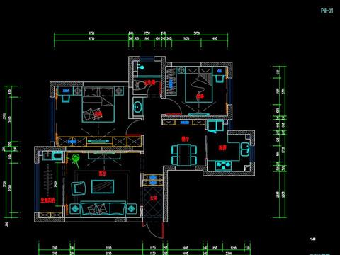  美式家装cad施工图 
