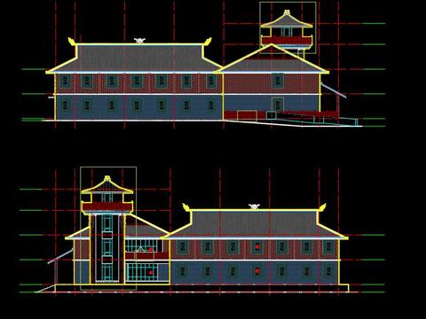  中式古建筑cad图纸 