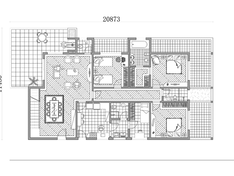  213m²单层别墅住宅cad平面图 