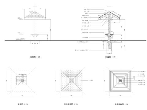  休閑涼亭cad施工圖 