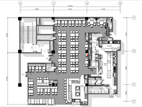  400㎡现代餐厅cad平面图 