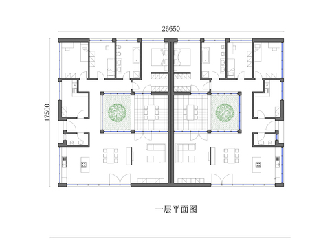  340m²双户半独立式别墅cad平面图 