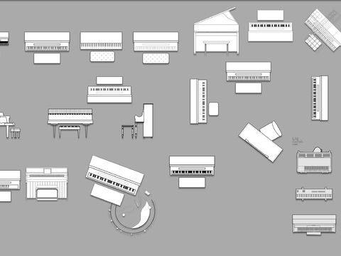  钢琴培训乐器cad图库 