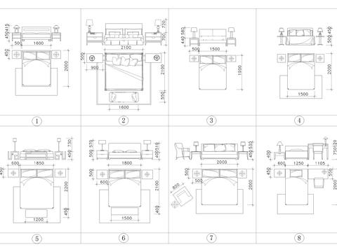  带尺寸轻奢床具cad图库 