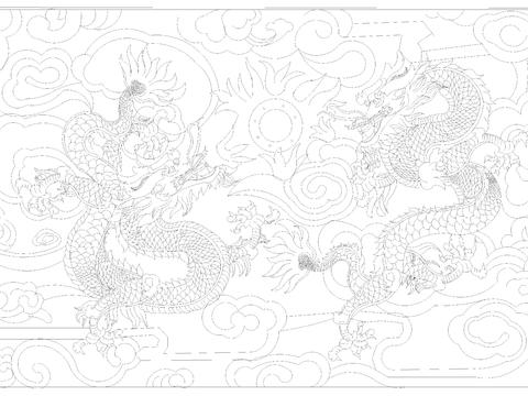  双龙戏珠模纹CAD图库 