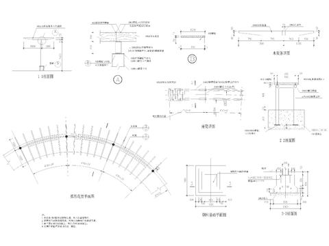  单边柱弧形花架设计cad施工图 