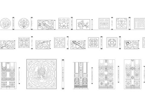  中式花纹镂空雕花cad图库 