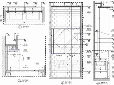  带镜柜卫生间洗手台cad大样图 