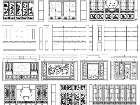  中式禅意古典风格衣柜博古架CAD施工图 