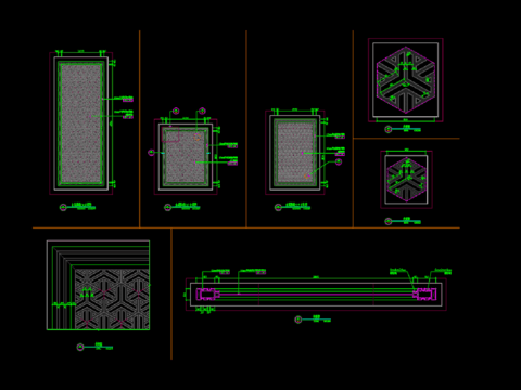  金属 中式纹路隔断cad大样图 