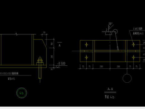  400X250弱刚接柱脚节点CAD构造详图 
